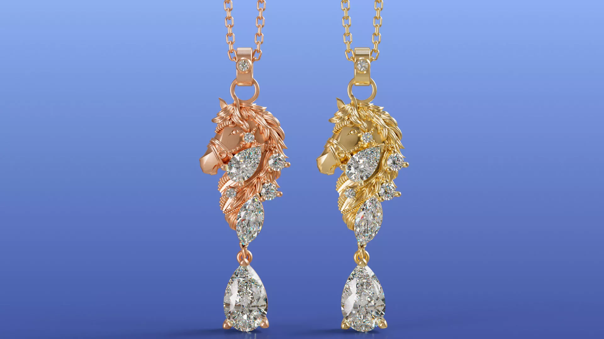 Elegant Horse Pendant Necklace Pear And Marquise Diamonds 3D print model