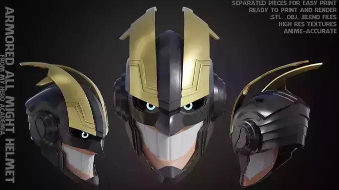 My Hero Academia Armored All Might Helmet for Cosplay 3D print model