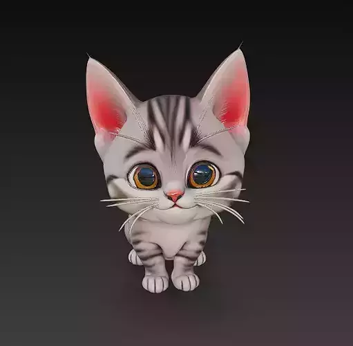 Cat Kitten Realistic 3D Model Basic - Low Poly Realistic