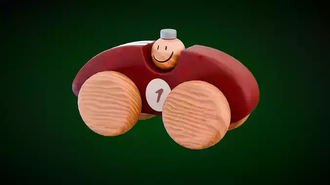 Wooden Toy Race Car Low-poly 3D model