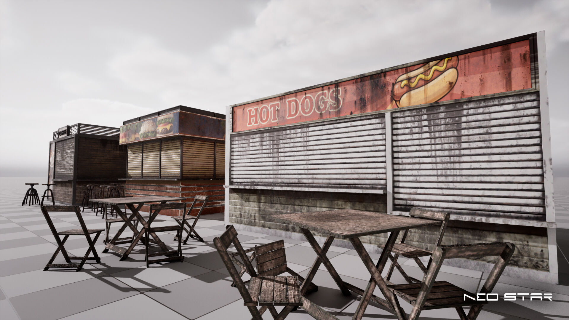 Post Apocalyptic Food Stalls Low-poly 3D model_2