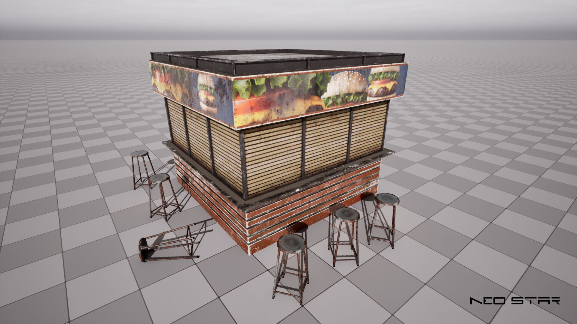 Post Apocalyptic Food Stalls Low-poly 3D model_5