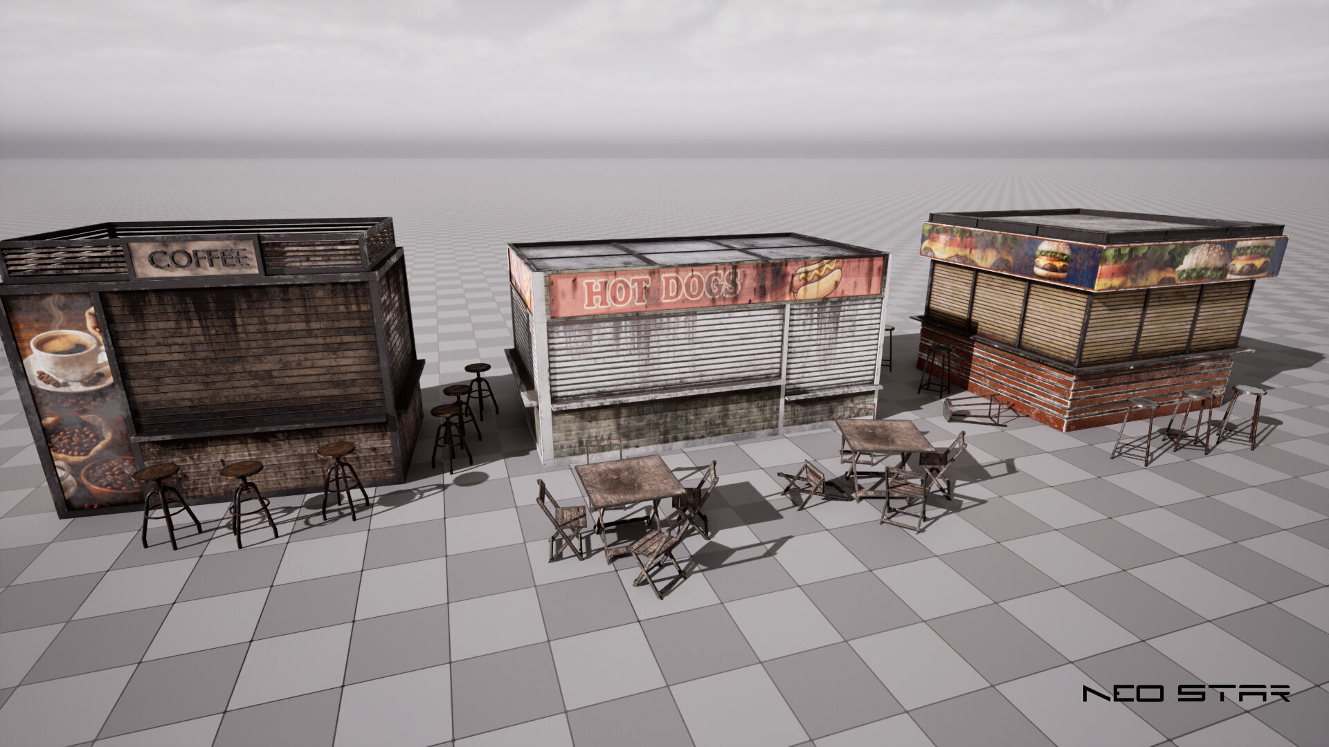 Post Apocalyptic Food Stalls Low-poly 3D model_1