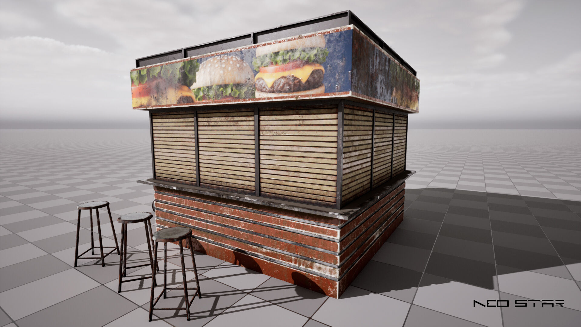 Post Apocalyptic Food Stalls Low-poly 3D model_3