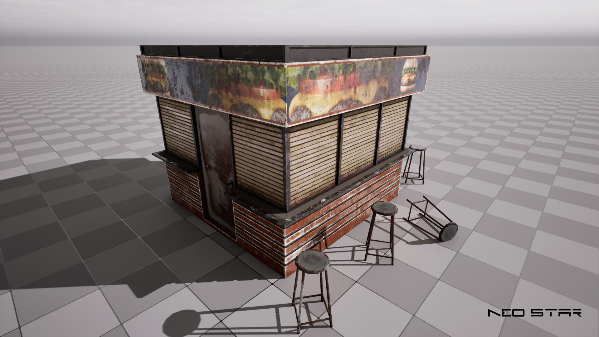 Post Apocalyptic Food Stalls Low-poly 3D model_4