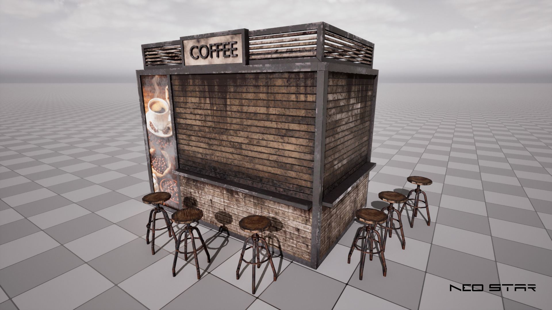 Post Apocalyptic Food Stalls Low-poly 3D model_9