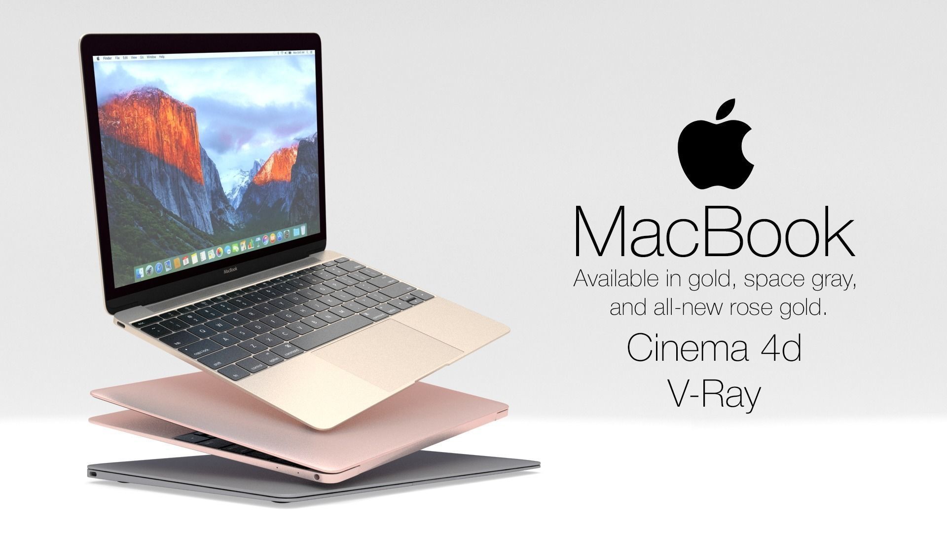 MacBook Cinema 4d and Vray 3D model_2