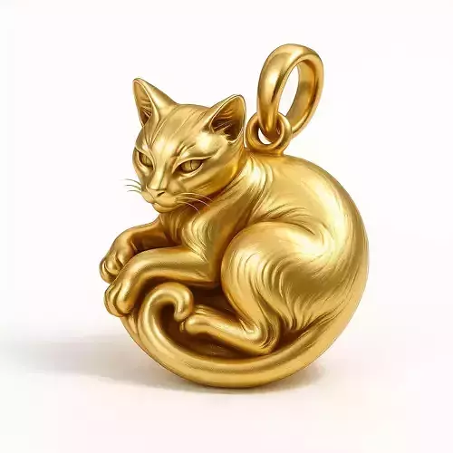 Curled Cat Gold Pendant
