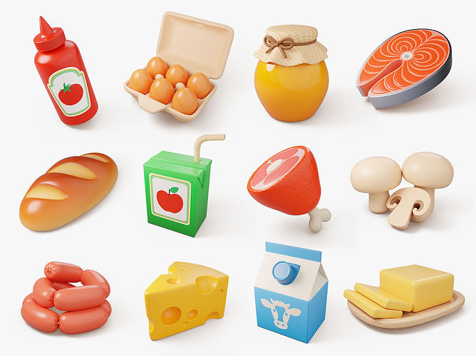 Stylized Grocery Food Pack 3D Model Collection