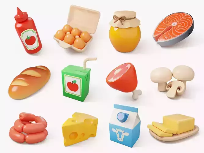 Stylized Grocery Food Pack 3D Model Collection