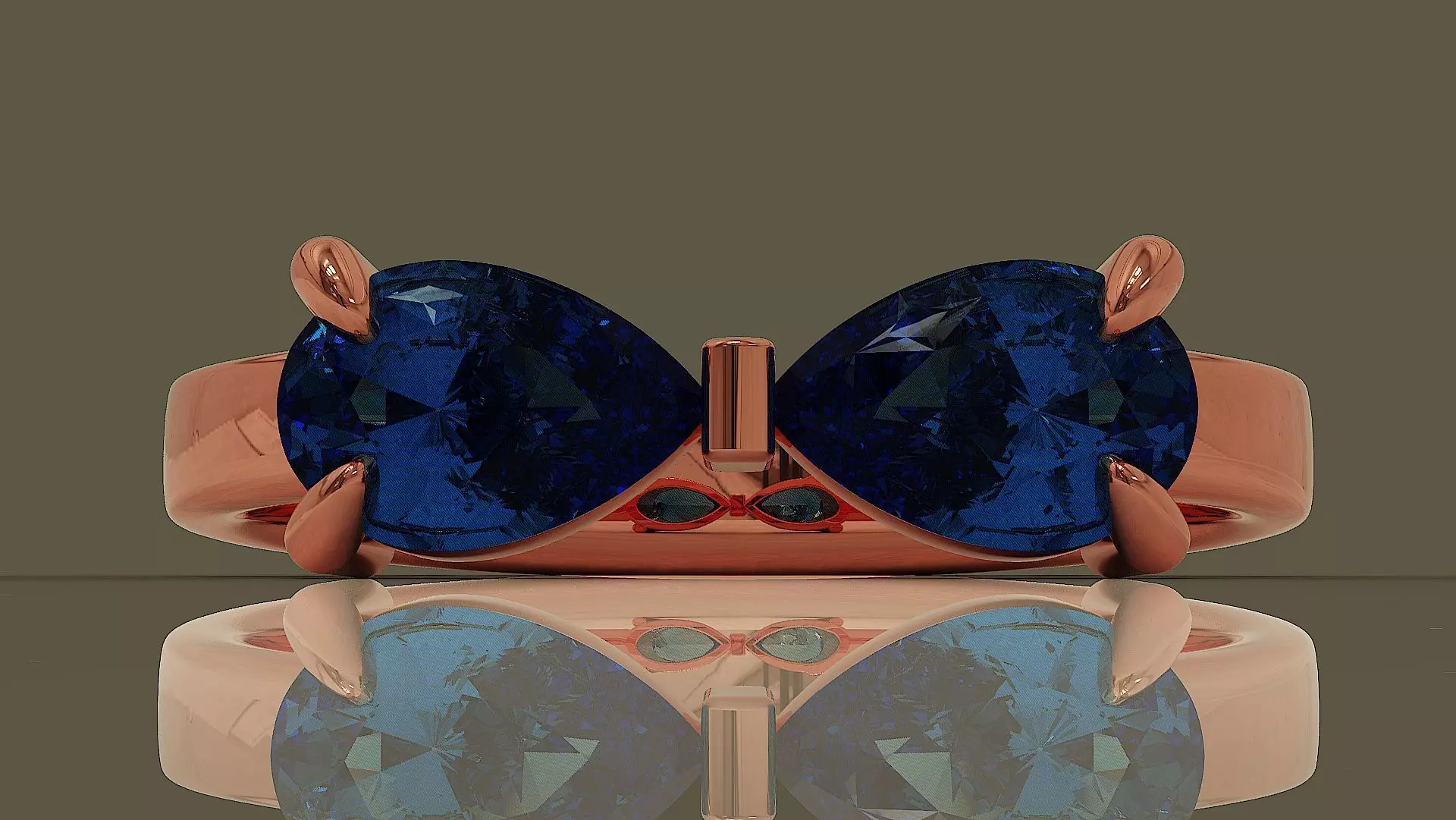 Fashion bow tie diamond ring with pear shape diamonds Free 3D print model