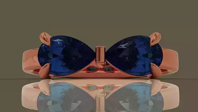 Fashion bow tie diamond ring with pear shape diamonds Free 3D print model