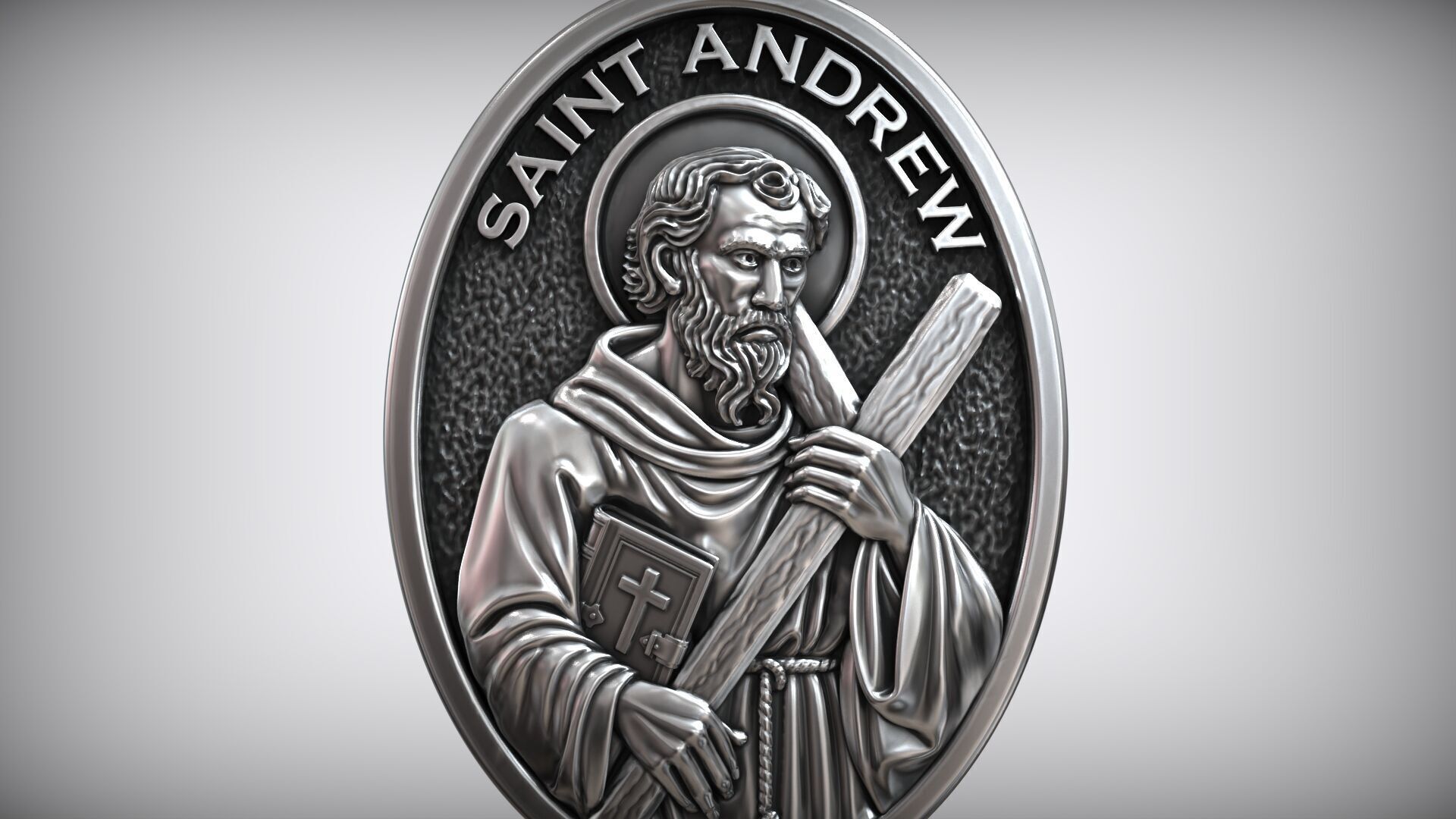 Saint Andrew Apostle with Book and Cross Medal Pendant 3D print model_2