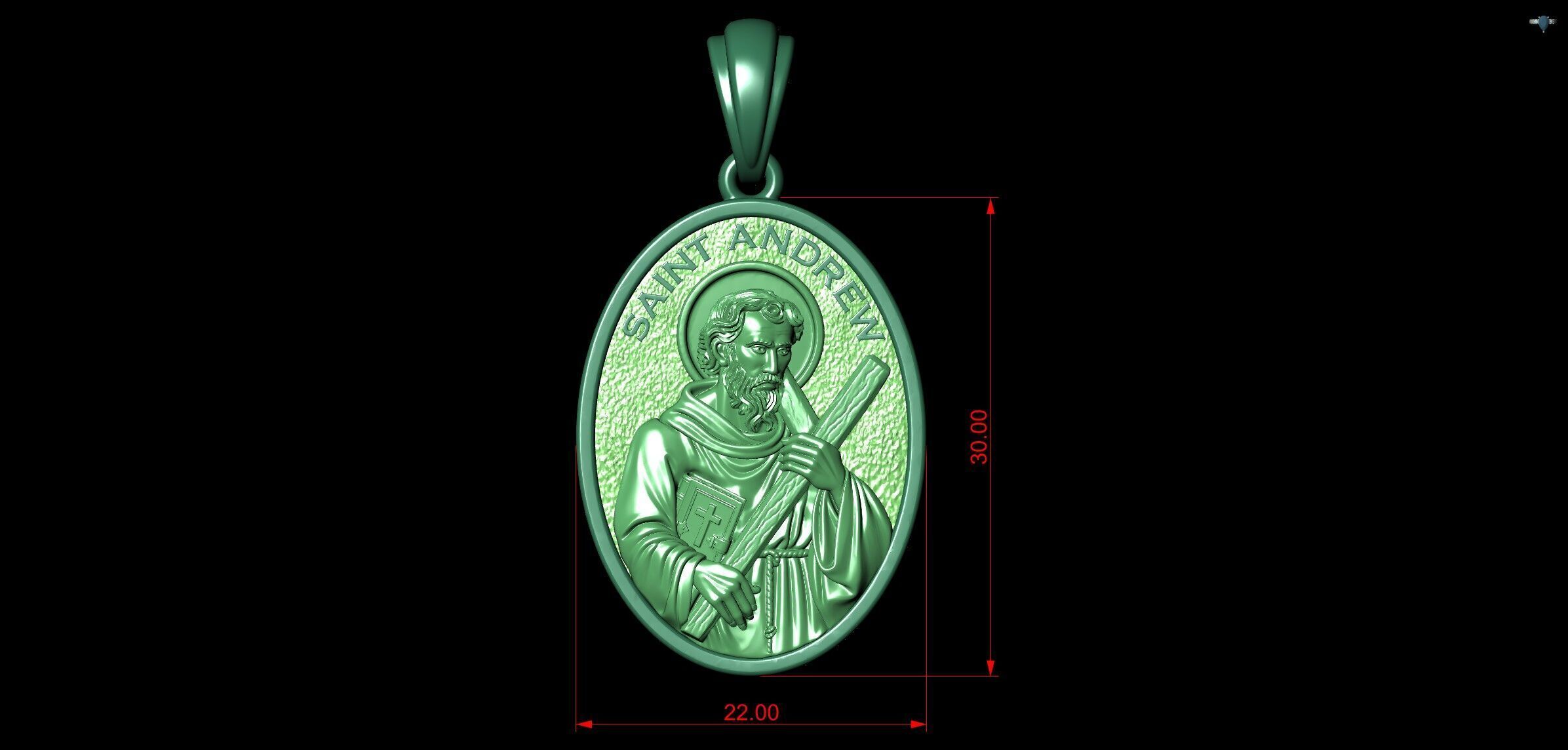 Saint Andrew Apostle with Book and Cross Medal Pendant 3D print model_9