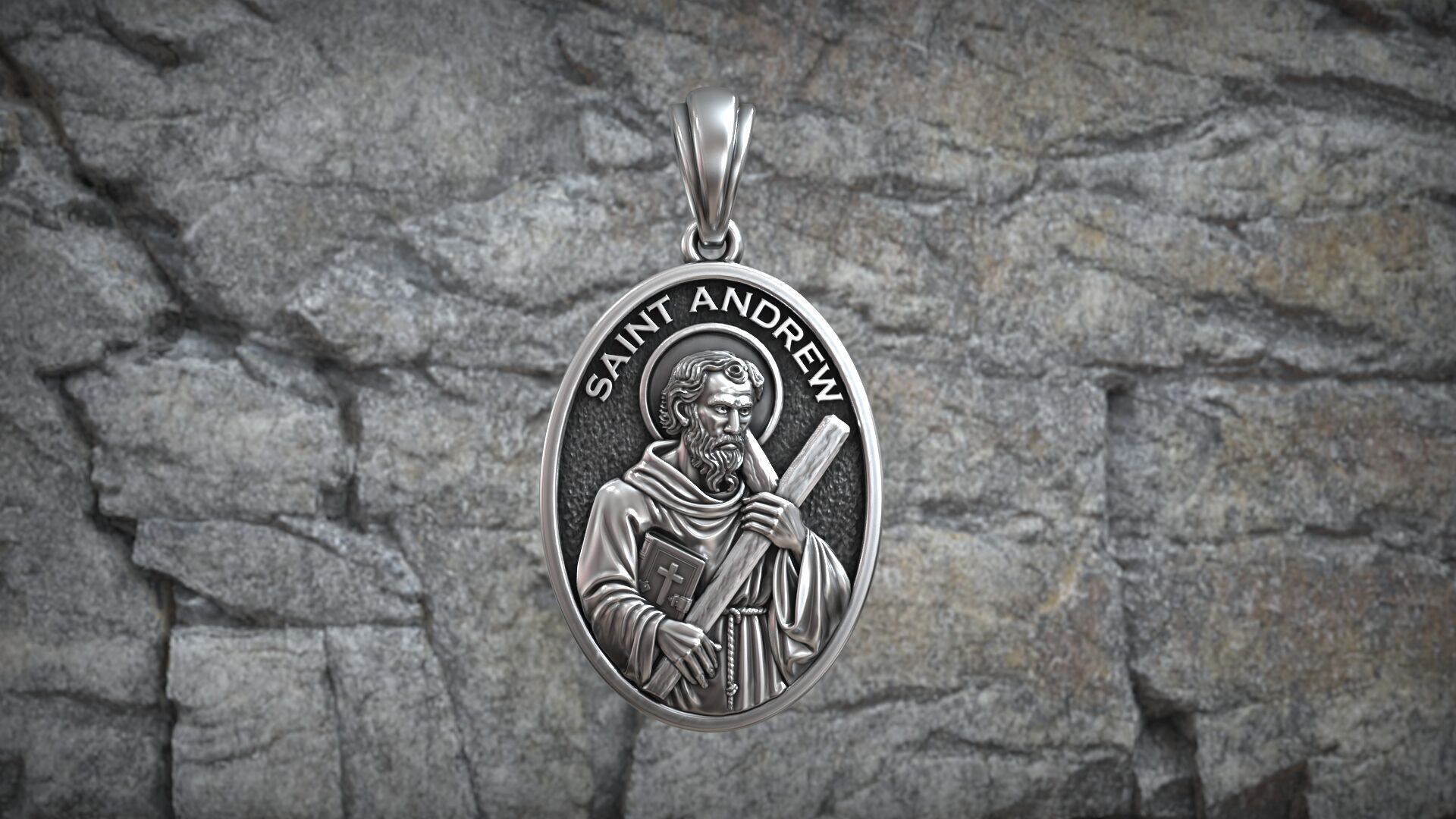 Saint Andrew Apostle with Book and Cross Medal Pendant 3D print model_8