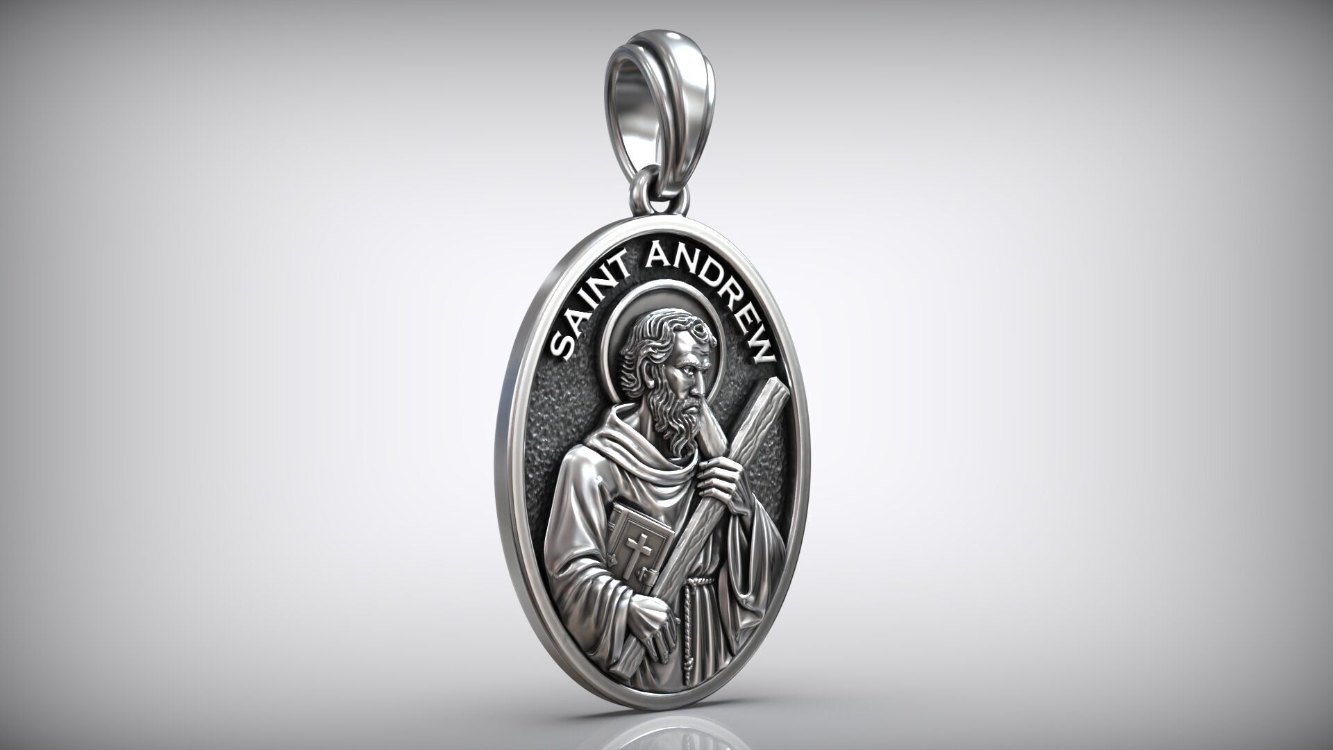 Saint Andrew Apostle with Book and Cross Medal Pendant 3D print model_1