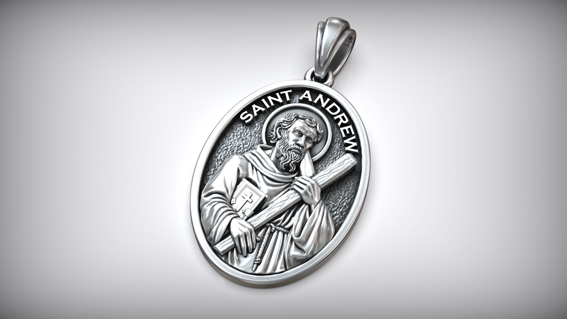 Saint Andrew Apostle with Book and Cross Medal Pendant 3D print model_3