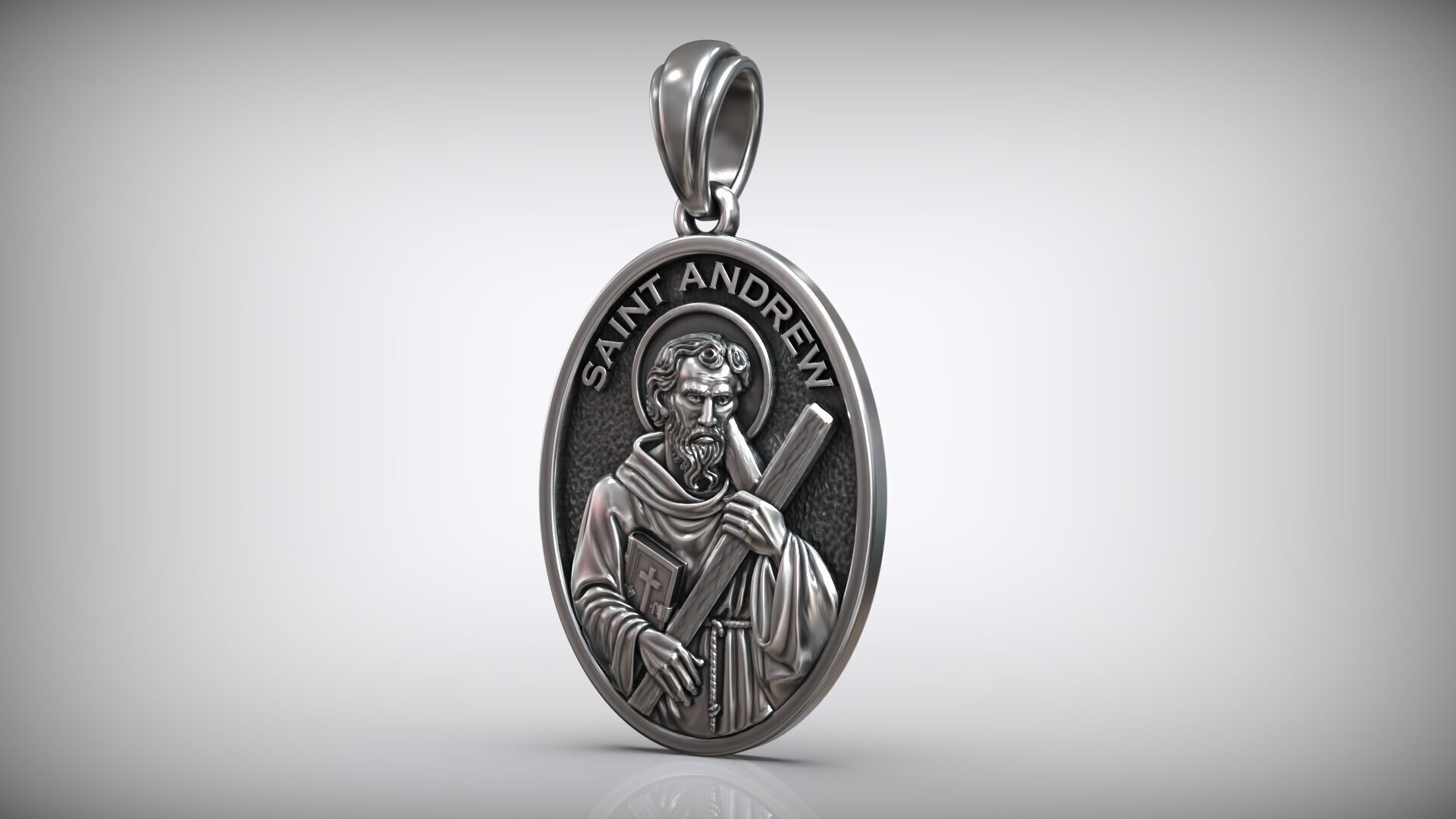 Saint Andrew Apostle with Book and Cross Medal Pendant 3D print model_5