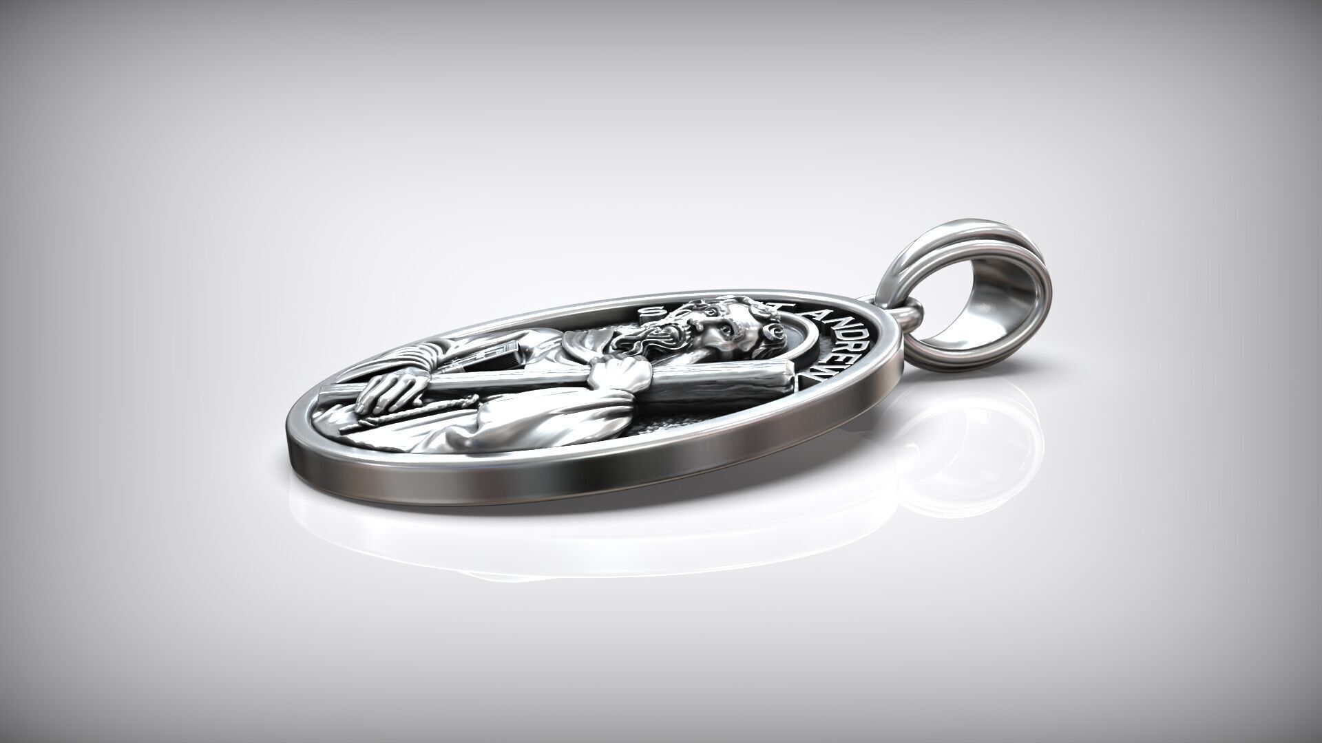Saint Andrew Apostle with Book and Cross Medal Pendant 3D print model_6