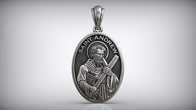 Saint Andrew Apostle with Book and Cross Medal Pendant 3D print model