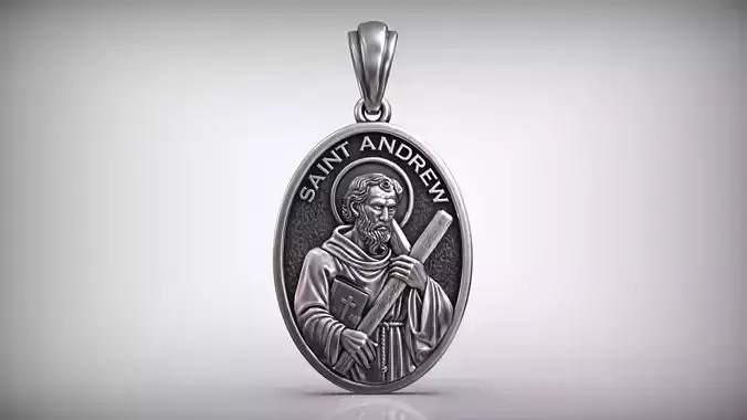 Saint Andrew Apostle with Book and Cross Medal Pendant 3D print model