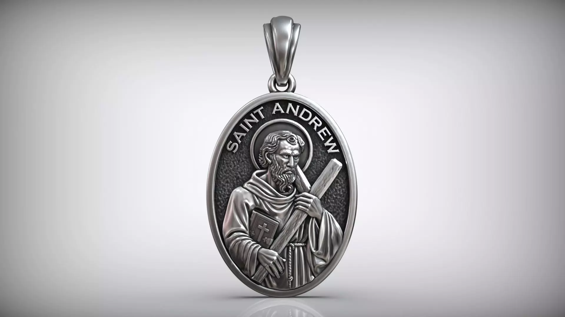 Saint Andrew Apostle with Book and Cross Medal Pendant 3D print model_0