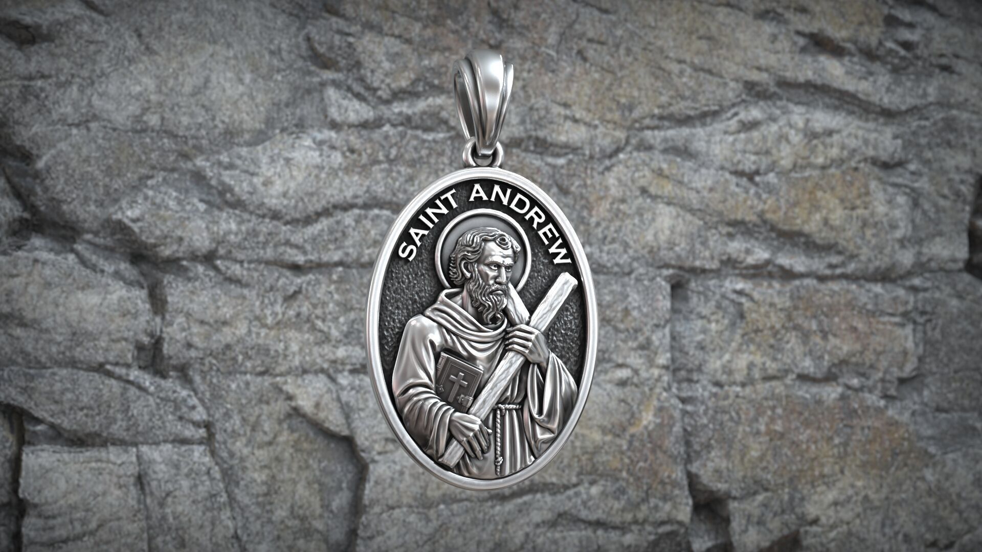 Saint Andrew Apostle with Book and Cross Medal Pendant 3D print model_4