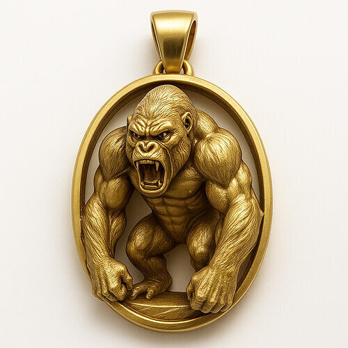 Roaring Gorilla Pendant Gold 3D print model