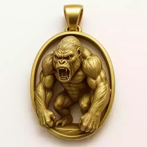 Roaring Gorilla Pendant Gold