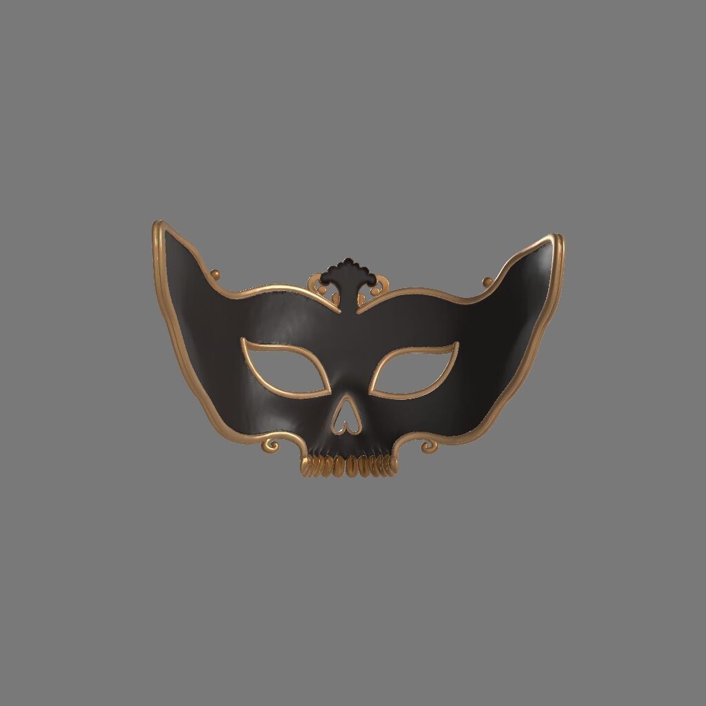 Black  Gold Skull Masquerade Mask  Ornate  3D print model_3