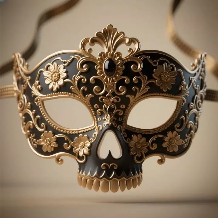 Black  Gold Skull Masquerade Mask  Ornate  3D print model_0
