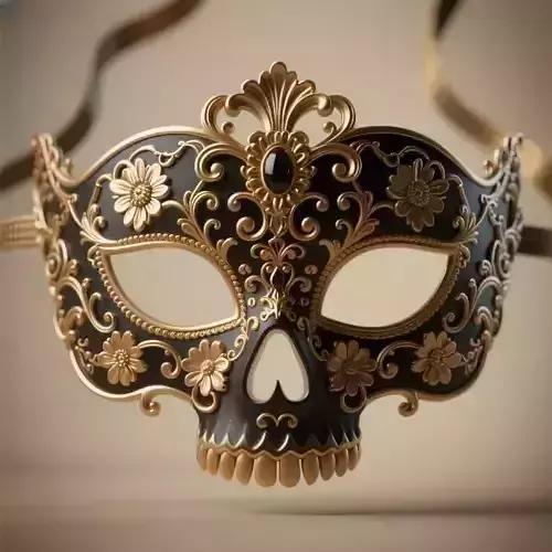 Black  Gold Skull Masquerade Mask  Ornate  3D print model