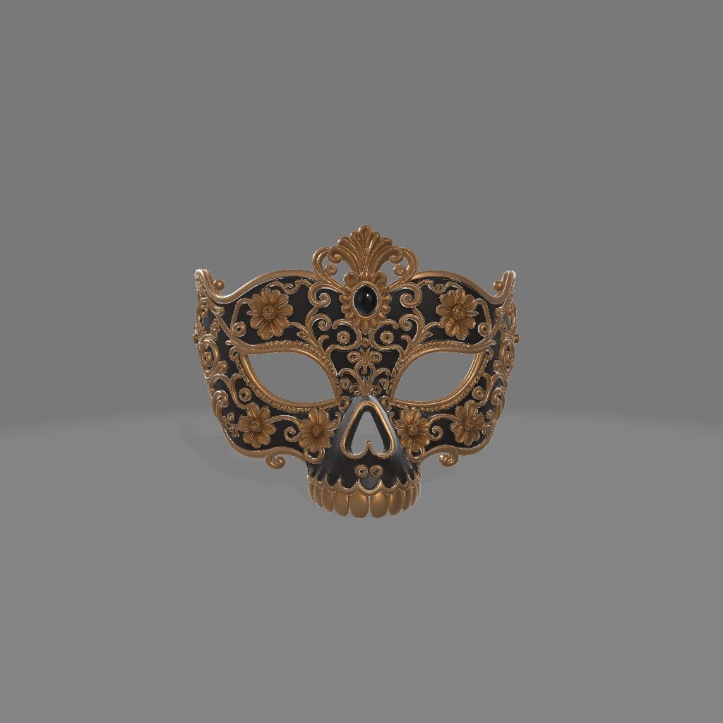 Black  Gold Skull Masquerade Mask  Ornate  3D print model_2