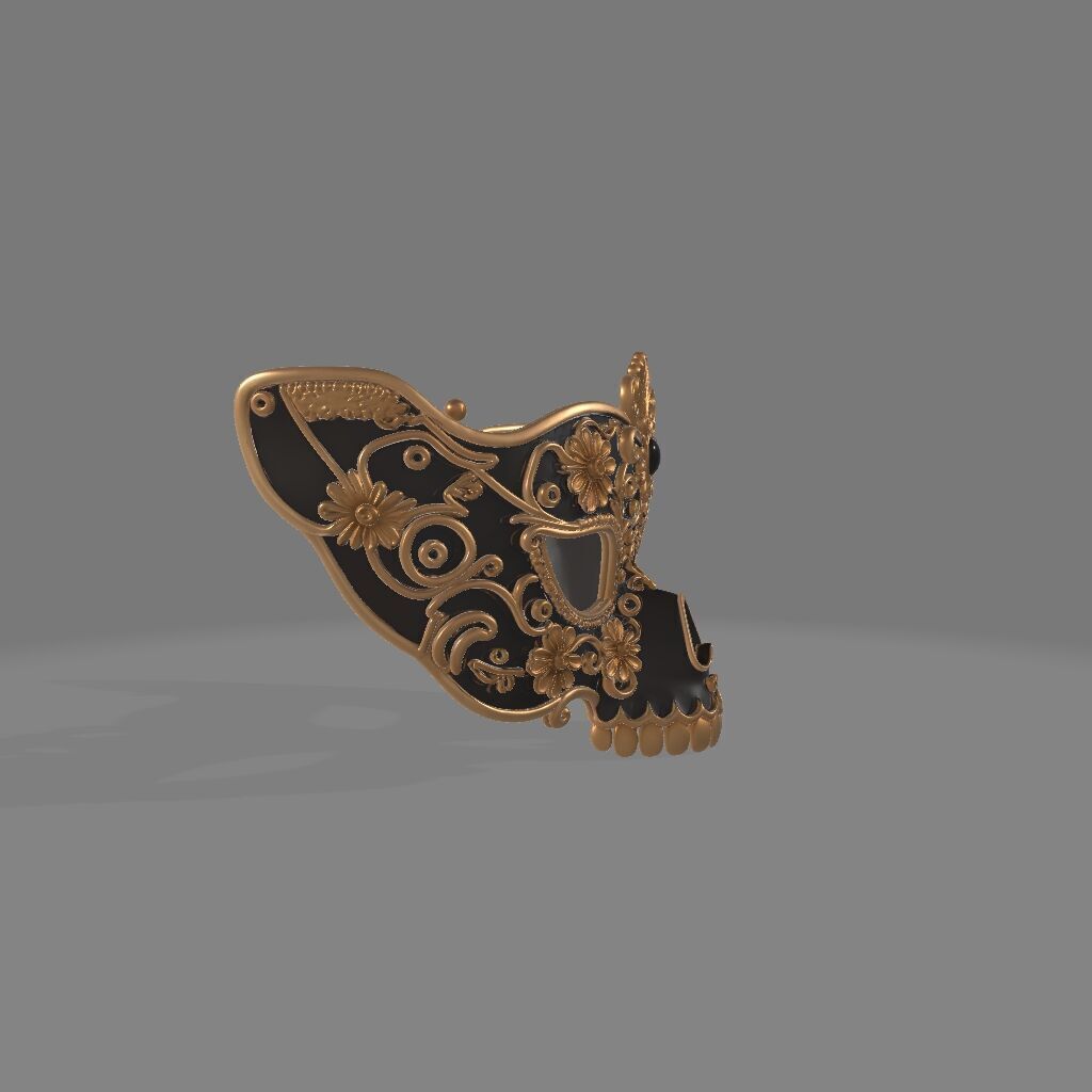 Black  Gold Skull Masquerade Mask  Ornate  3D print model_1