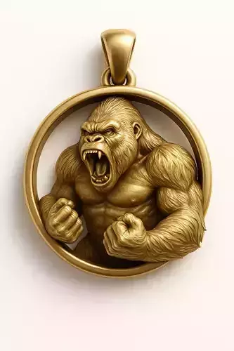 Fury Gorilla Pendant  Power in Gold 3D print model