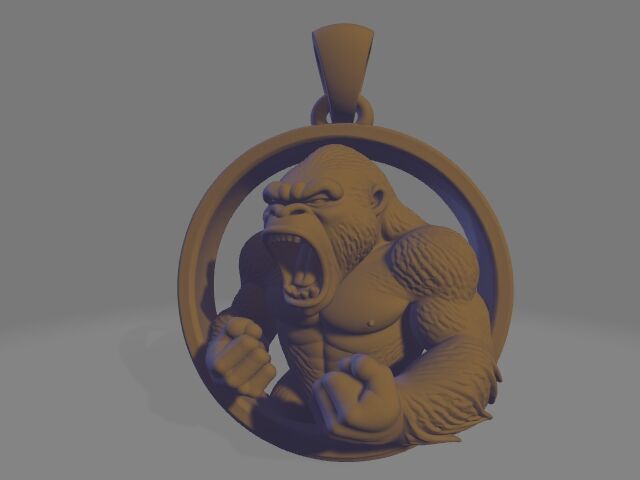 Fury Gorilla Pendant  Power in Gold 3D print model_2