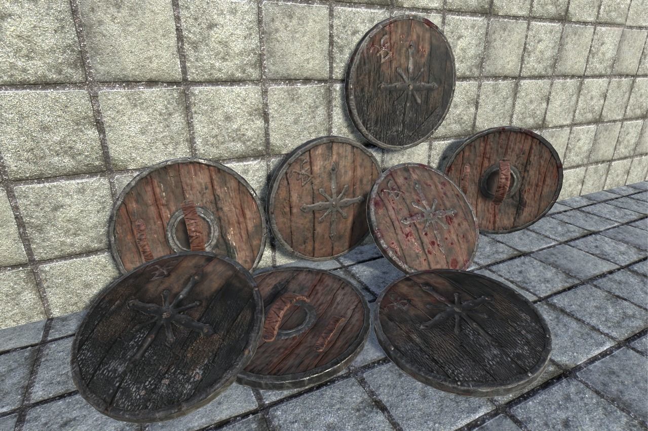 PBR Wooden Shield Pack Low-poly 3D model_1