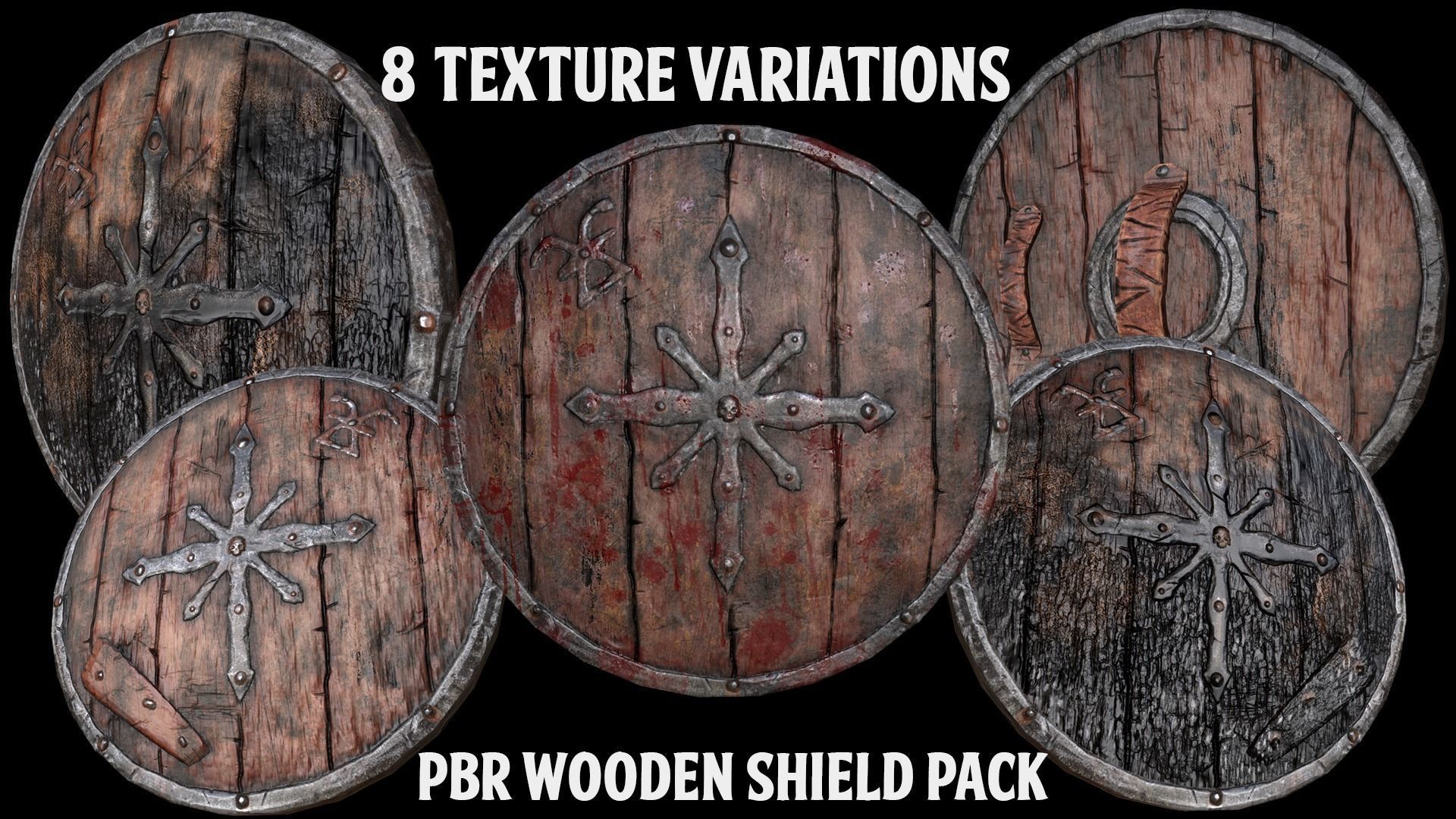 PBR Wooden Shield Pack Low-poly 3D model_2