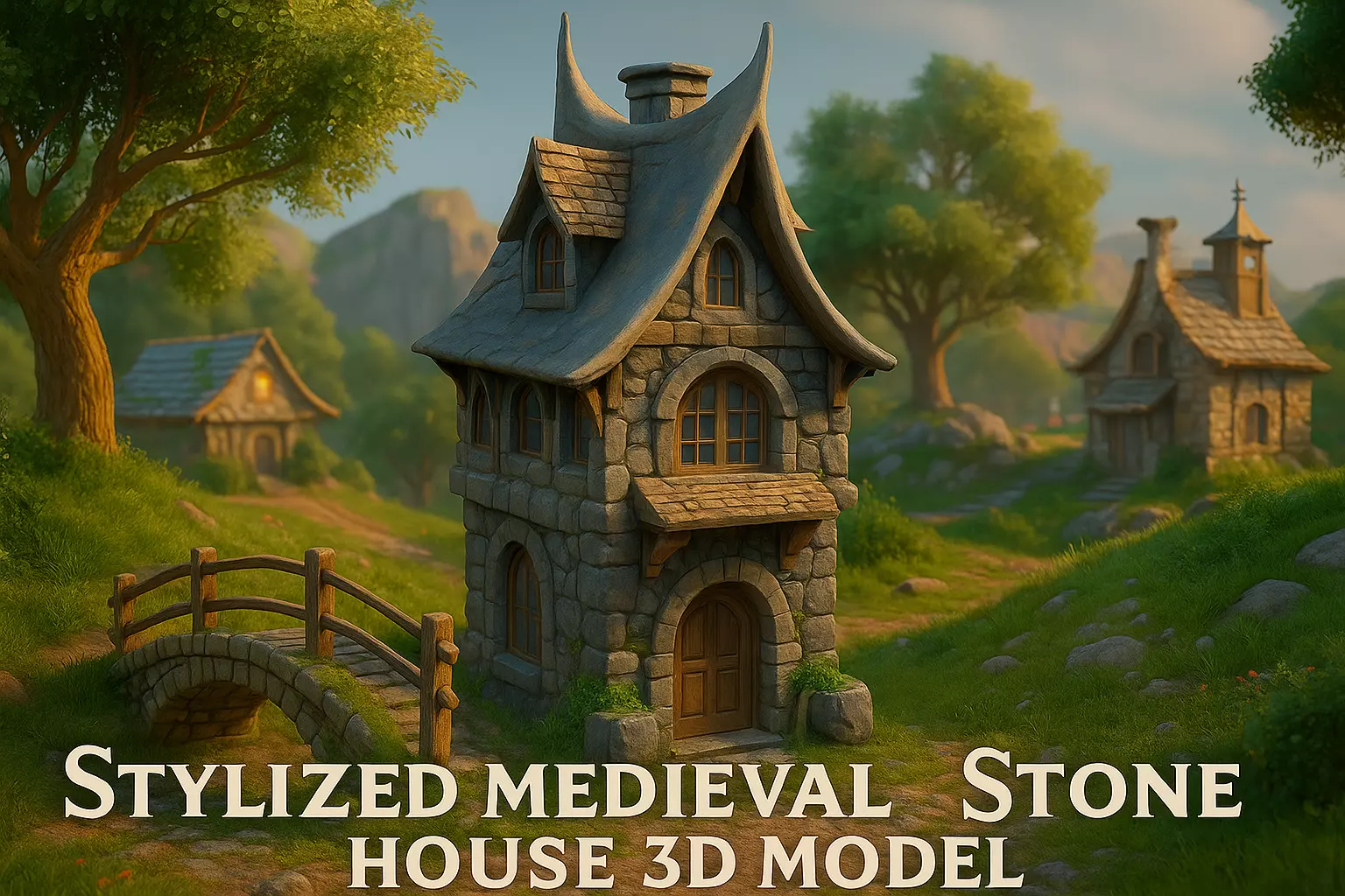 Stylized Medieval Stone House Low-poly 3D model