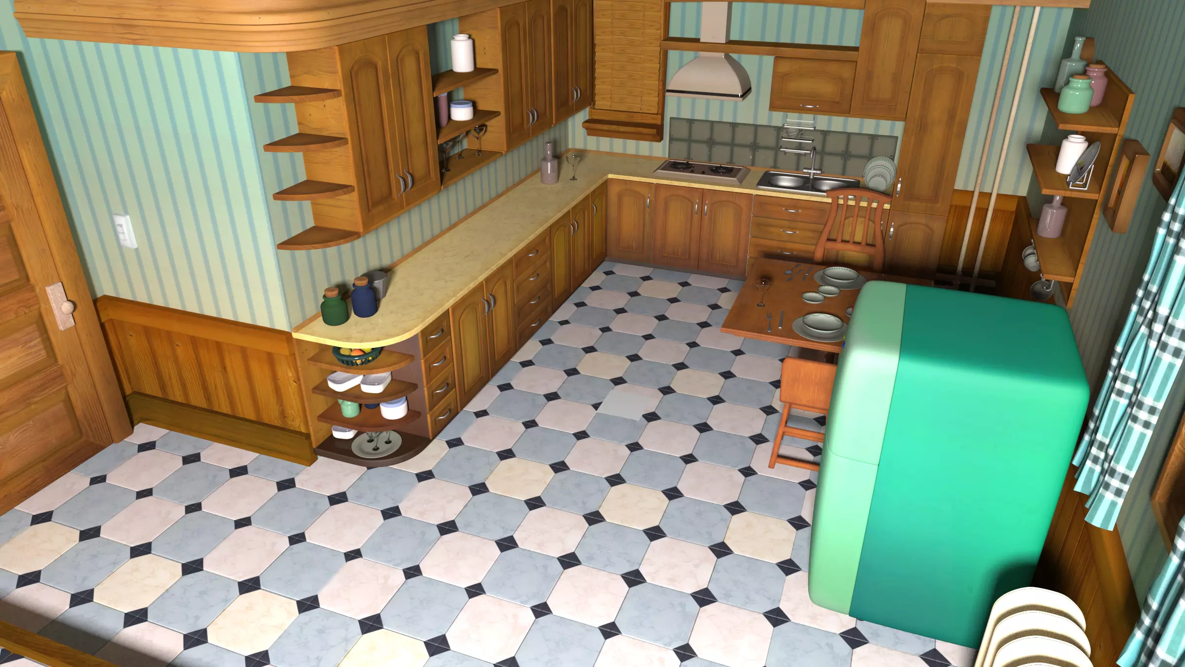cartoon kitchen 3D model_0