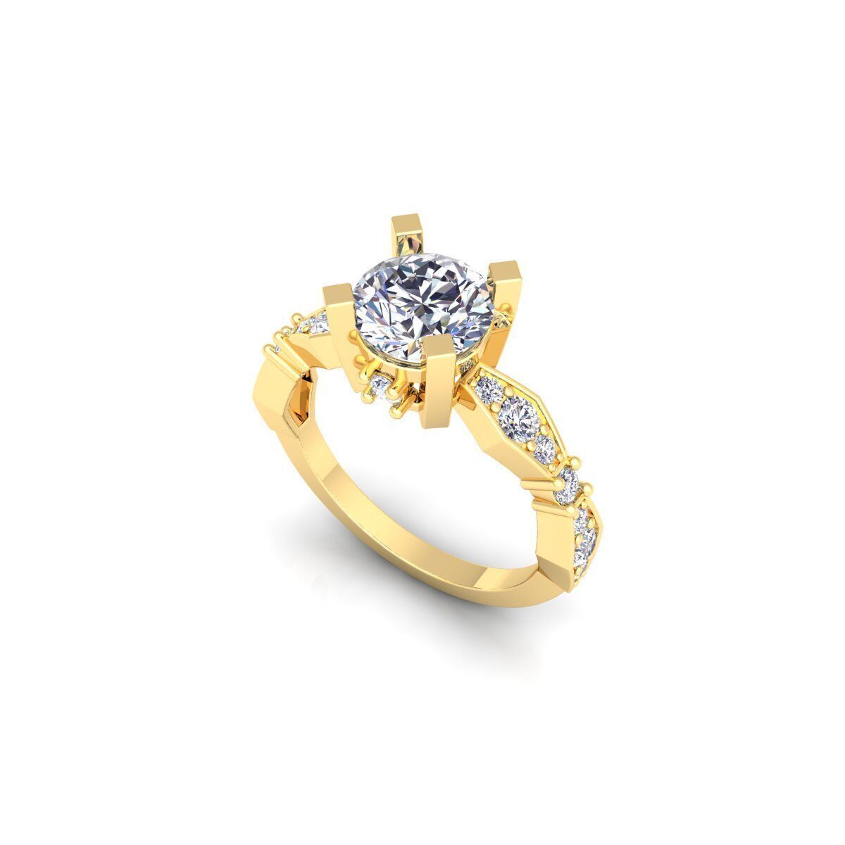 Round Solitaire Engagement Ring 3d Model and Render 3D print model_9
