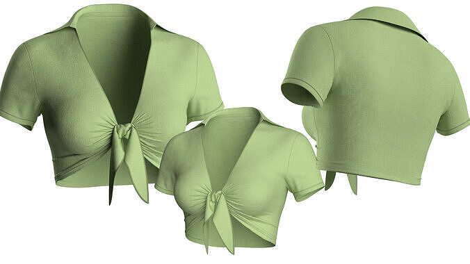 2 Colorway Front Tie Crop TShirt for Women for CLO MB Low-poly 3D model