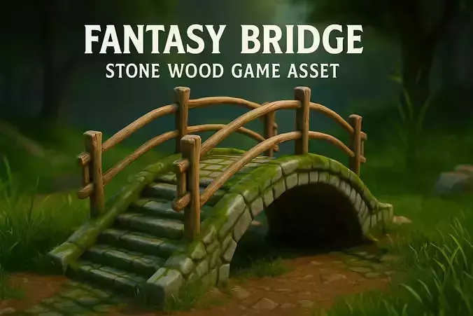 Stylized Fantasy Bridge Stone  Wood Game Asset Low-poly 3D model
