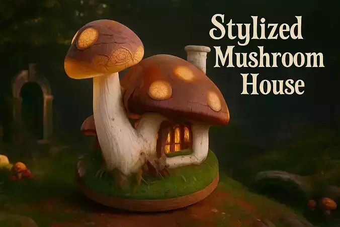 Fantasy Mushroom House Glowing Stylized Forest Home 3D model