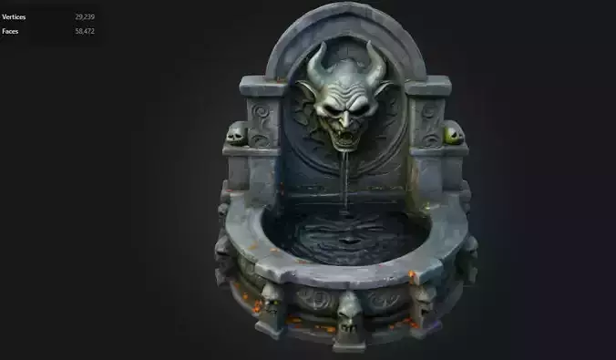 Stylized Dark Gothic Demon Fountain Game Asset 3D model