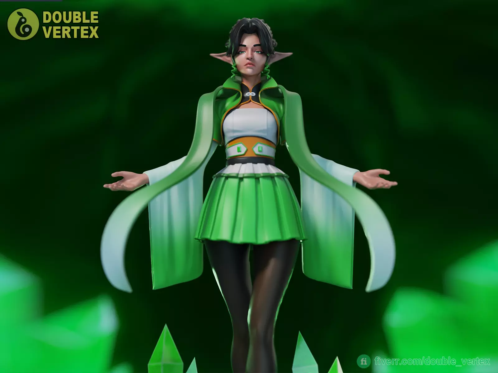 Emerald Elf - Original Character Figure for 3D Printing Free 3D print model_0
