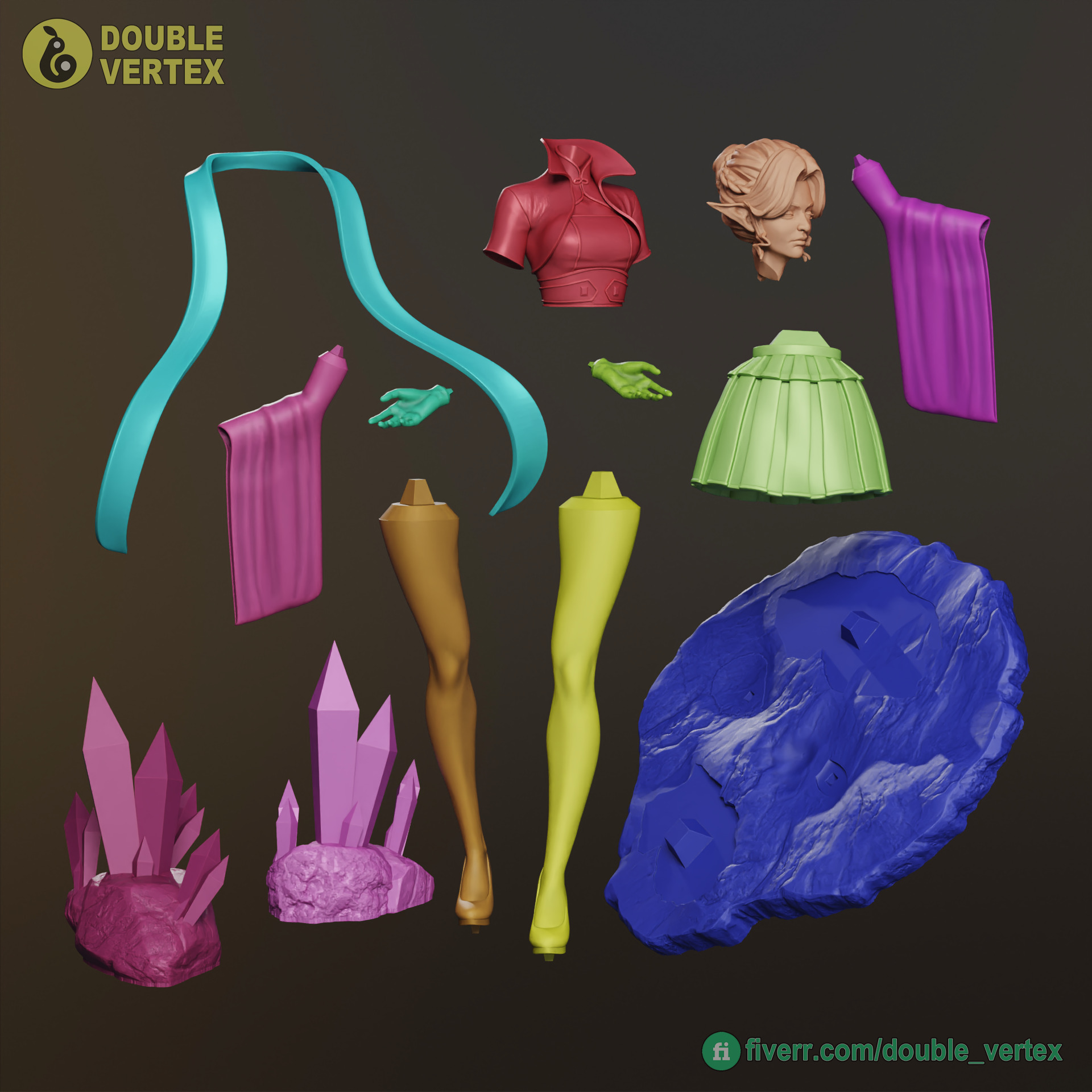 Emerald Elf - Original Character Figure for 3D Printing Free 3D print model_3