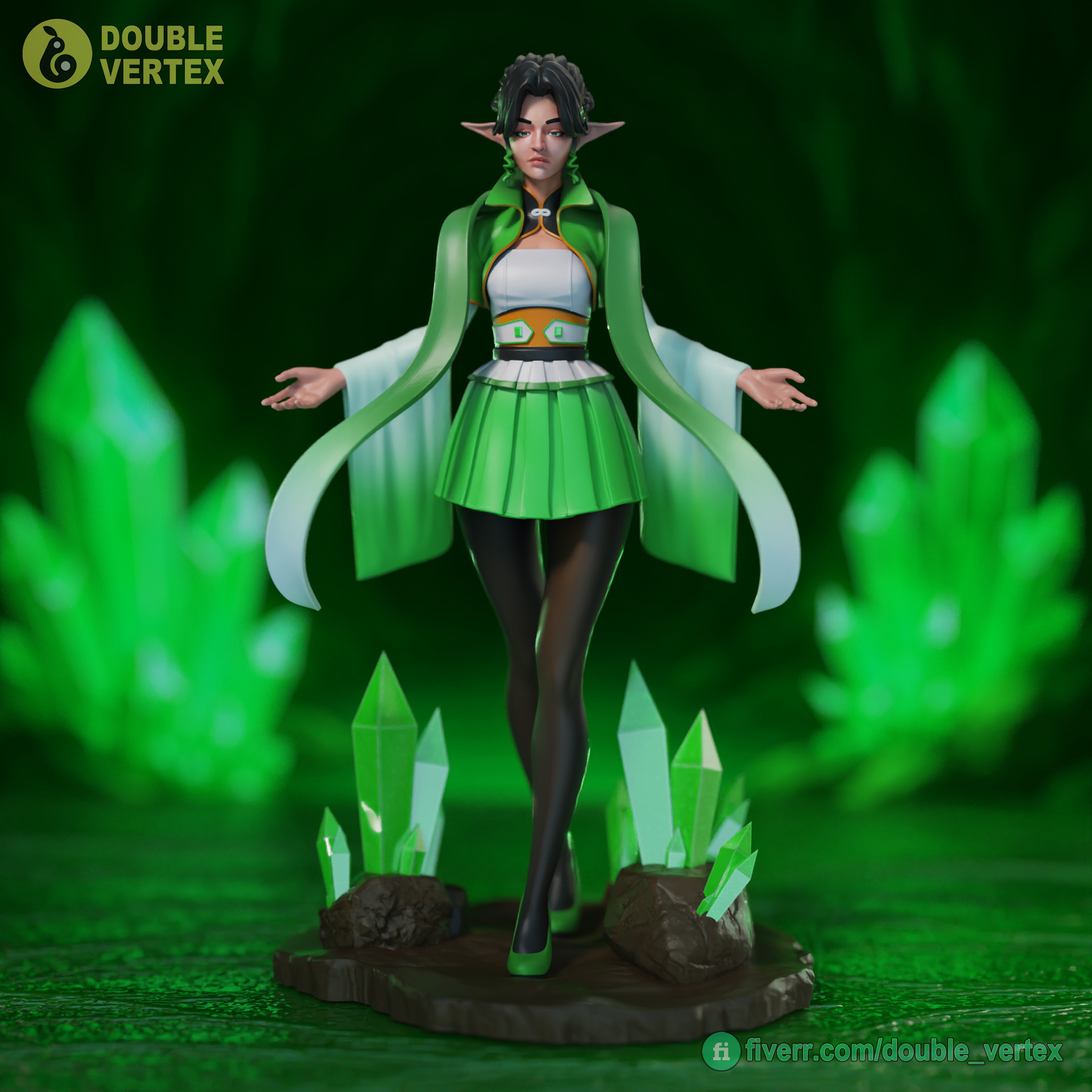 Emerald Elf - Original Character Figure for 3D Printing Free 3D print model_8