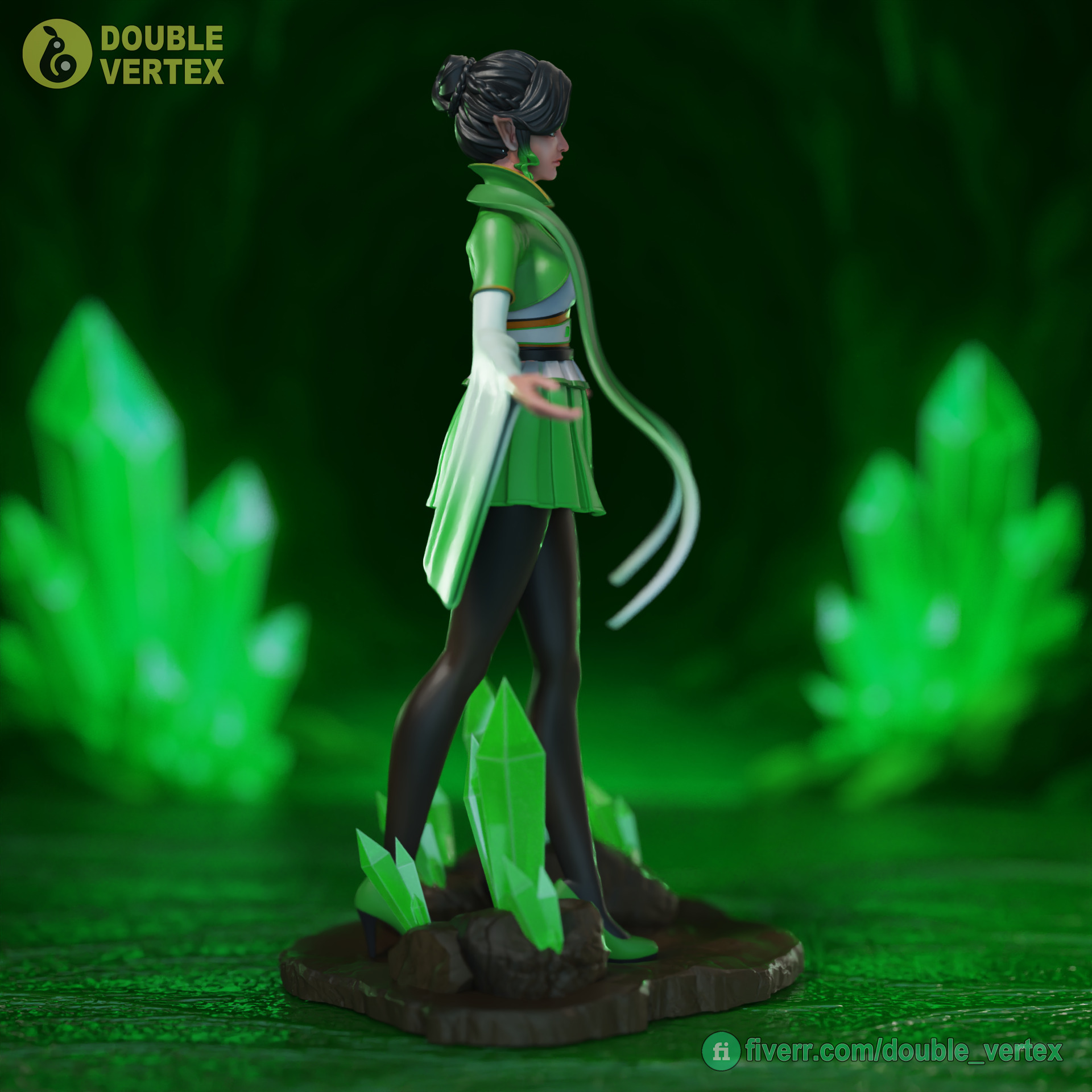 Emerald Elf - Original Character Figure for 3D Printing Free 3D print model_9