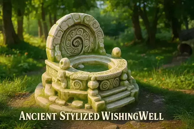 Stylized Ancient Stone Fountain Game Asset 3D model